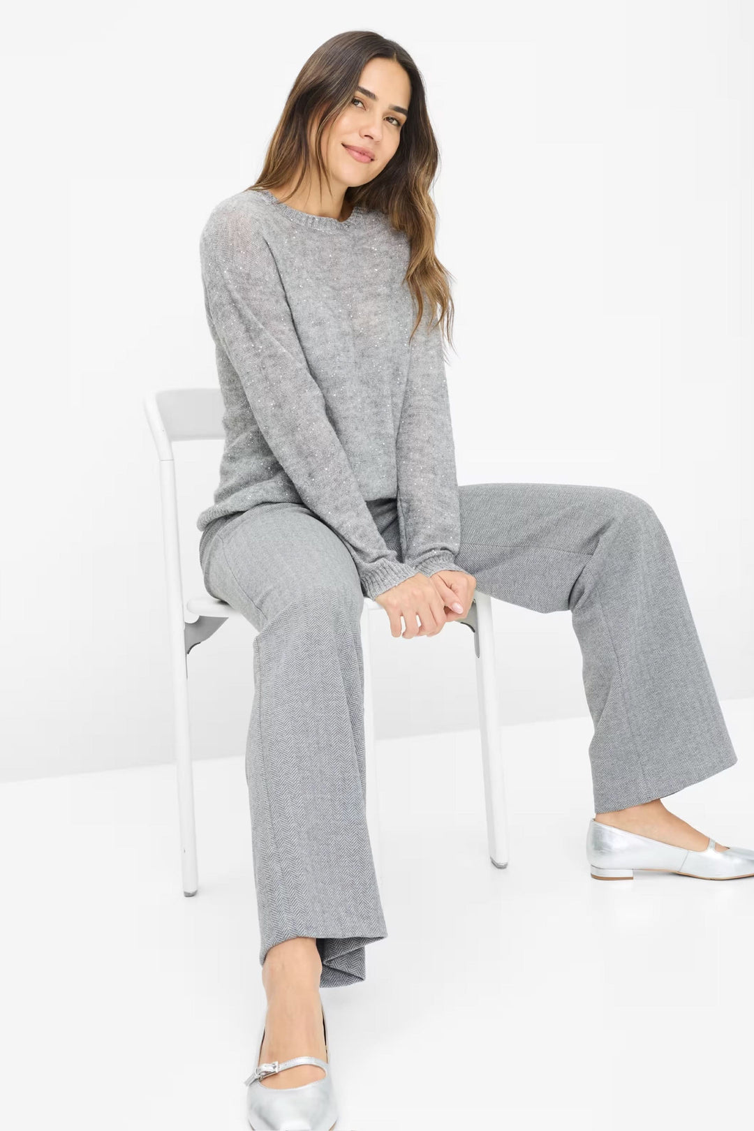 Pantalon à jambe large en jersey chevron