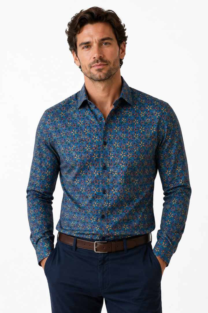 Mosaic-print casual shirt