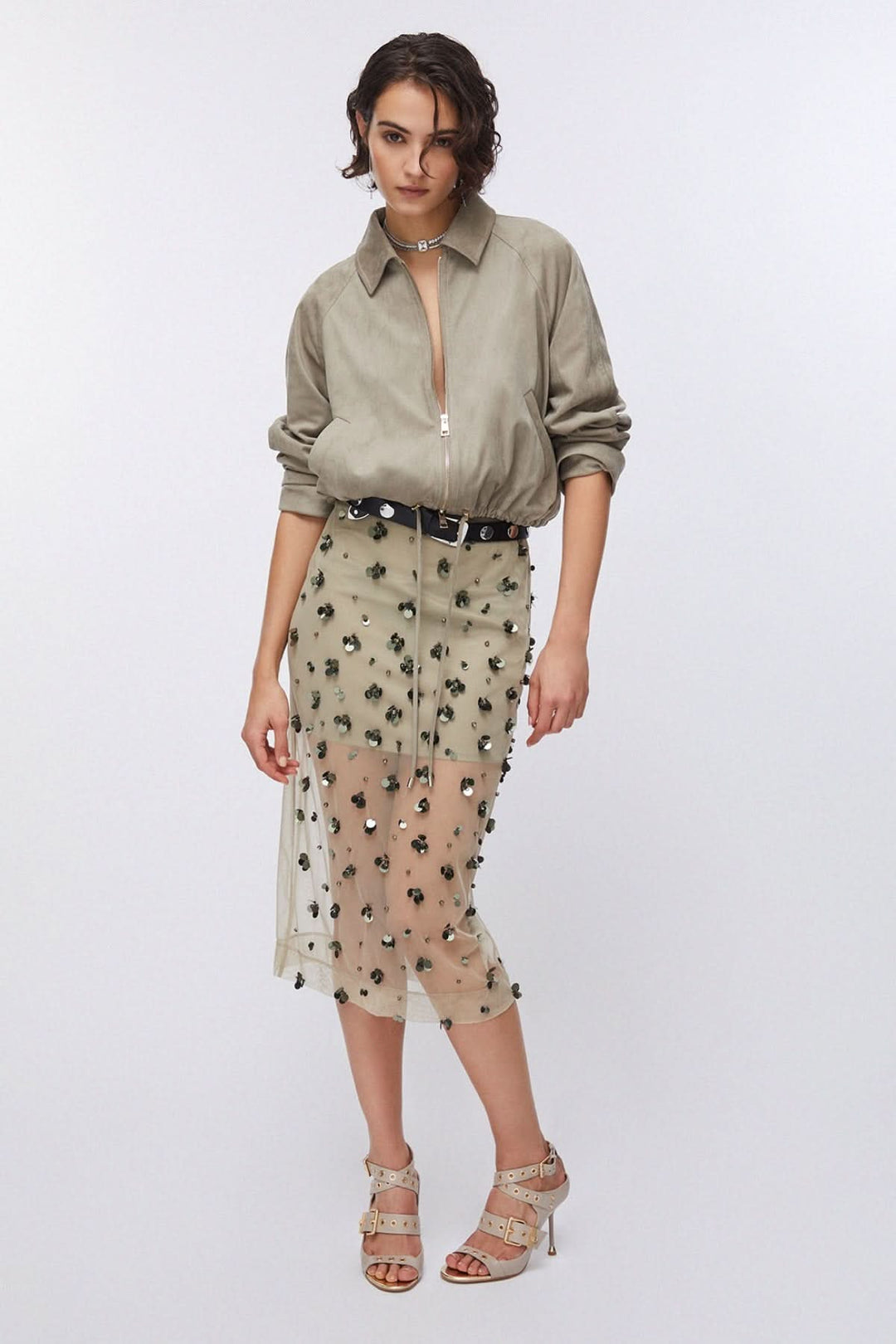 Short zip-up jacket with a shirt collar