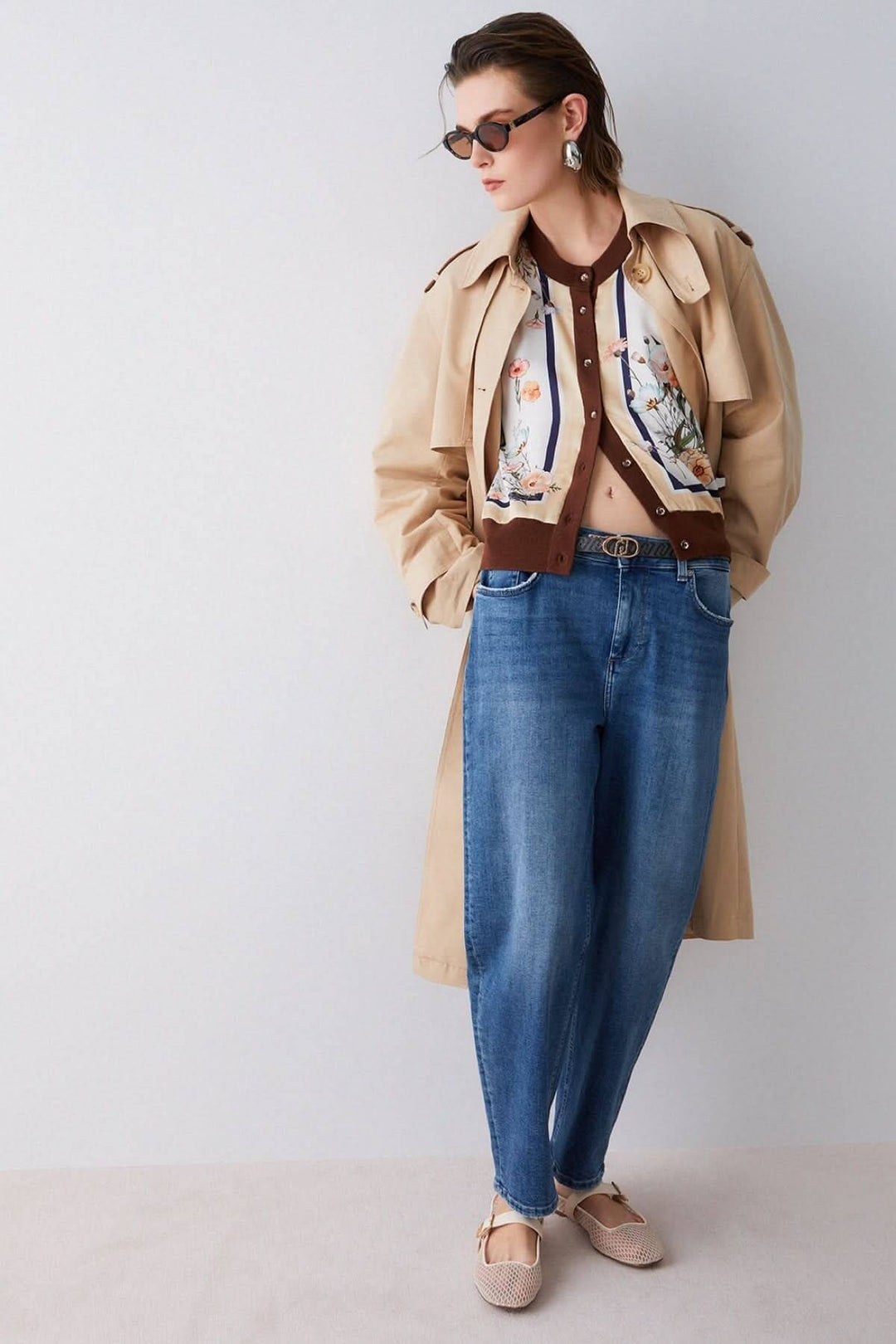 Long-sleeve cardigan with contrasting patterns