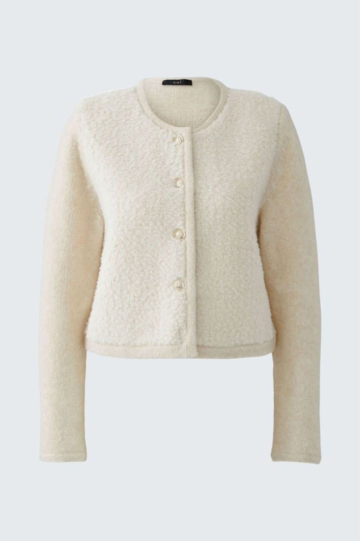 Cardigan court effet bouclette, boutons dorés