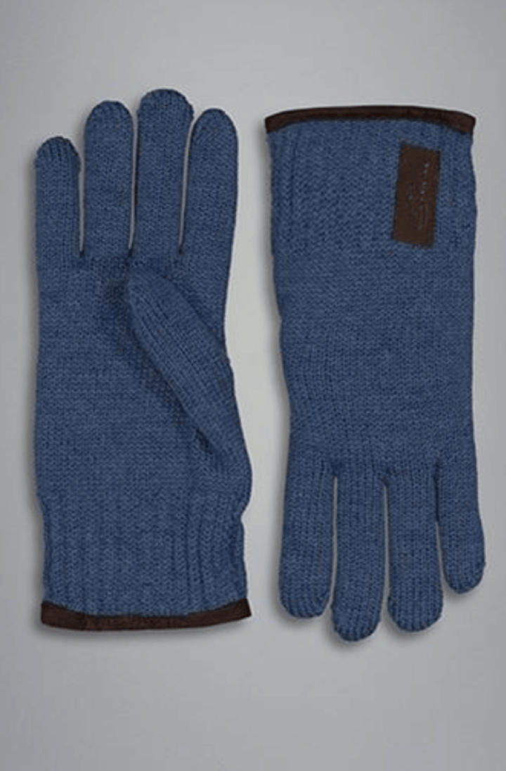 Gants en maille bleue doublés avec garniture en suédine, conçus pour le confort et le style en hiver.