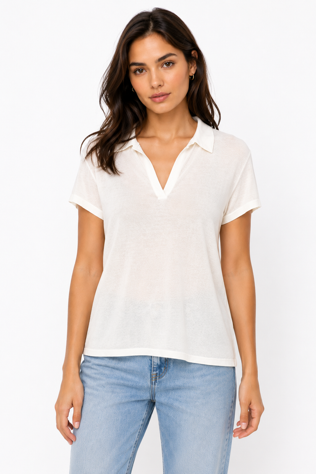 Short-sleeved linen polo shirt