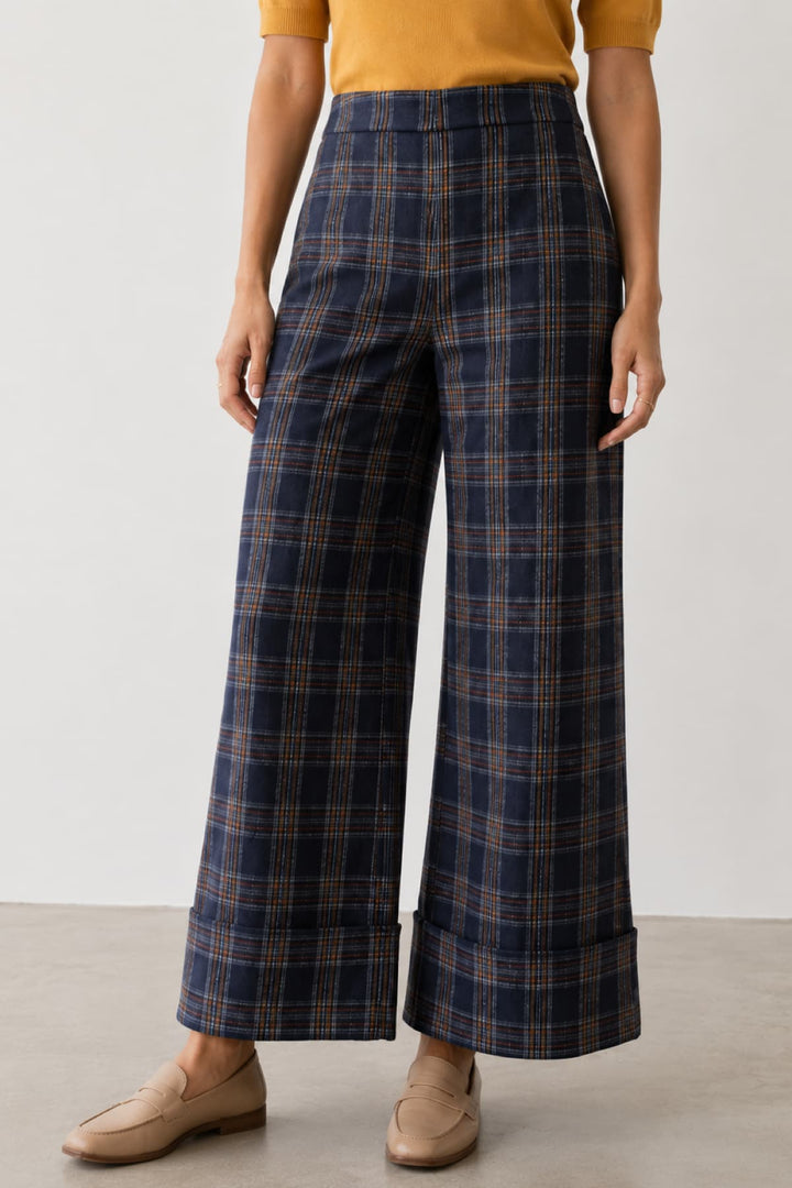 Pantalon à carreaux à jambe large pour femme Coco y Club