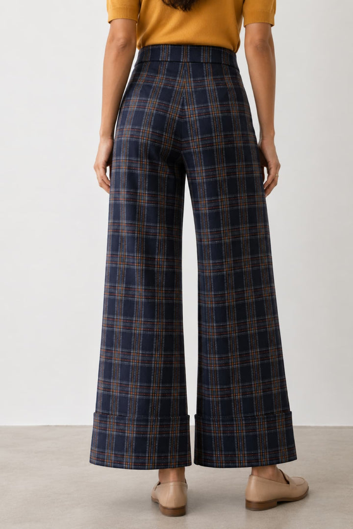 Pantalon à carreaux à jambe large pour femme Coco y Club