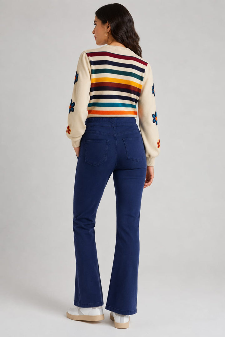 Pantalon à jambe évasée et boutons décoratifs pour femme Coco y Club