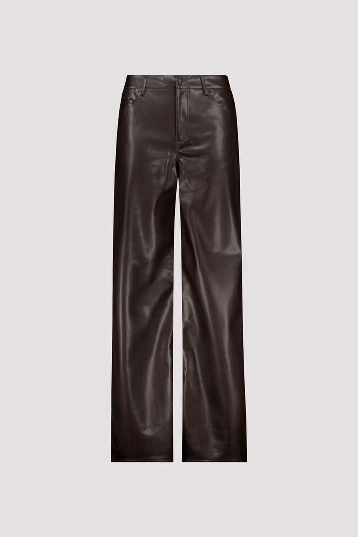 Pantalon à jambe large en similicuir noir vue de face pour femme Monari