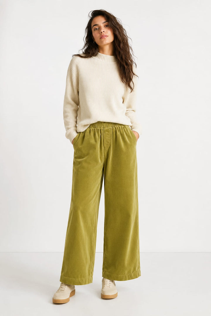 Vue de côté pantalon velours large femme vert olive JC Sophie - Valérie Simon