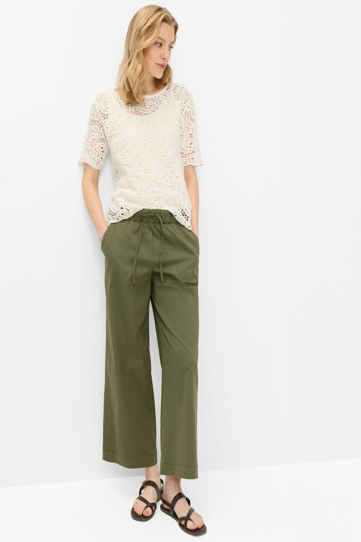 Vue de côté pantalon ample chiné élastique Brax pour femme beige - Valérie Simon