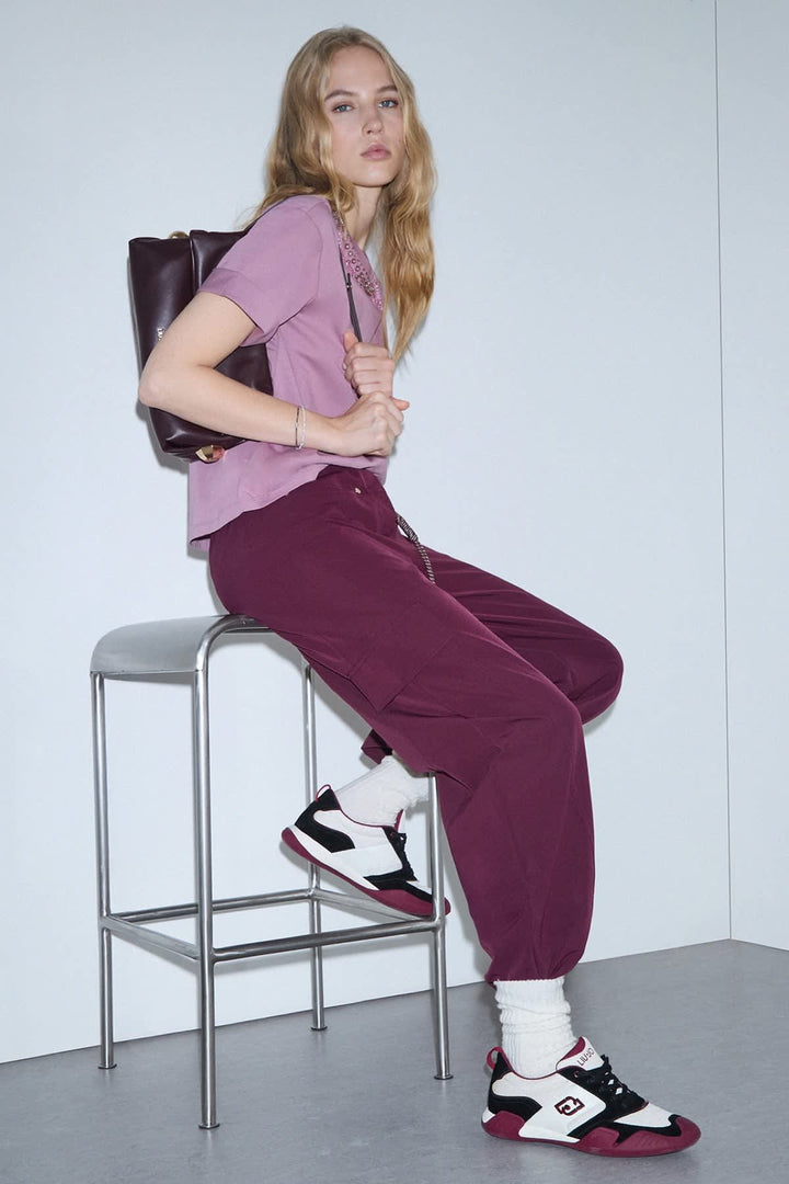 Pantalon cargo à jambe large pour femme liujo