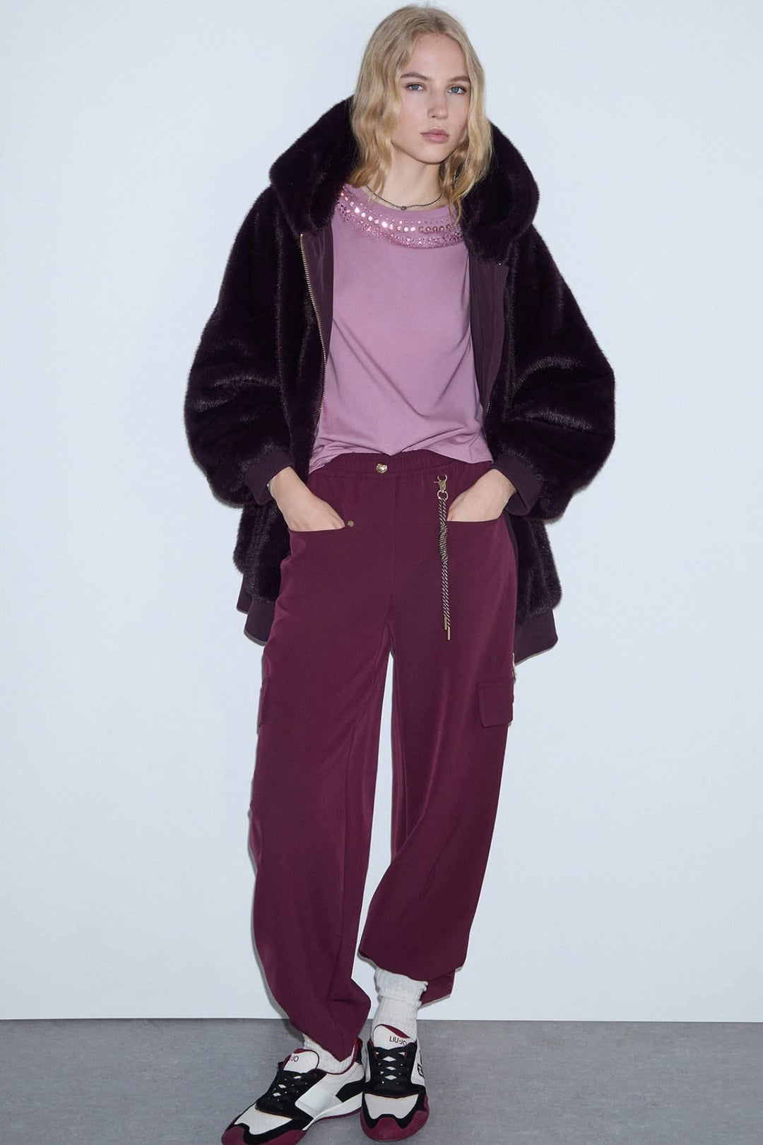 Pantalon cargo à jambe large pour femme liujo