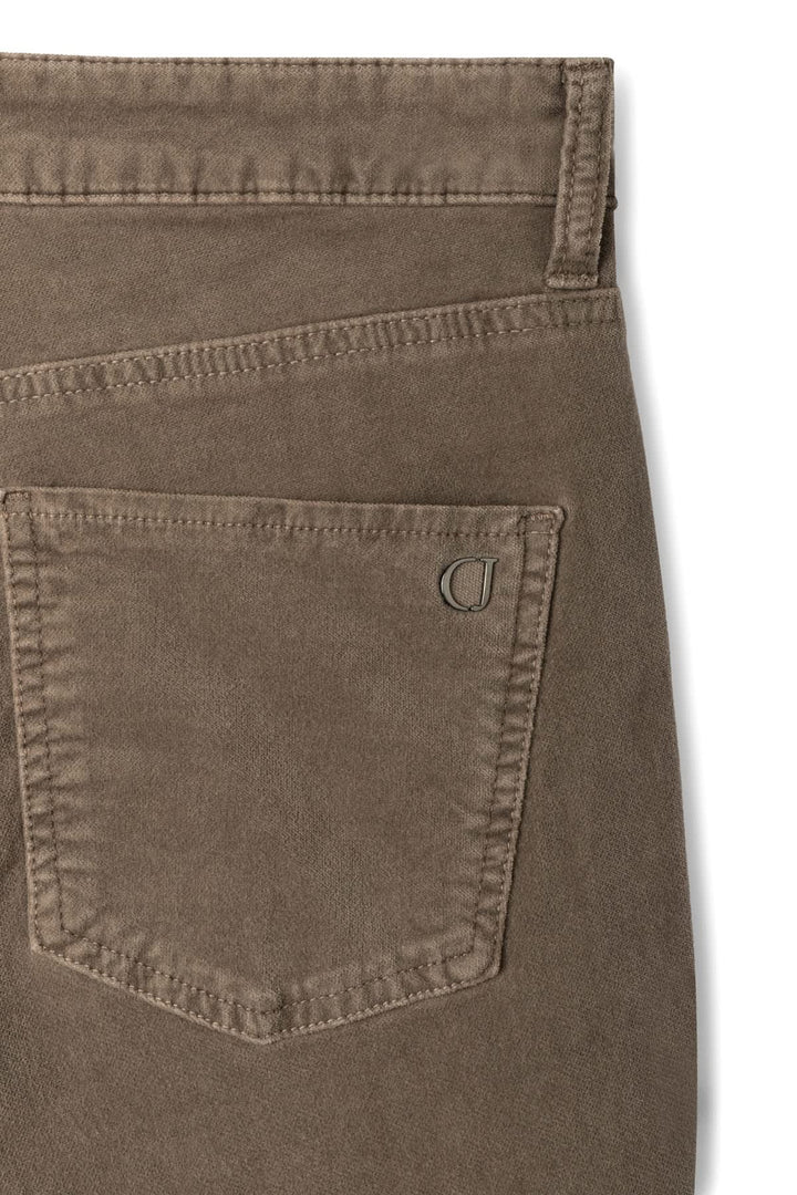 Women’s black straight-leg fine corduroy pants, front view, by Cambio