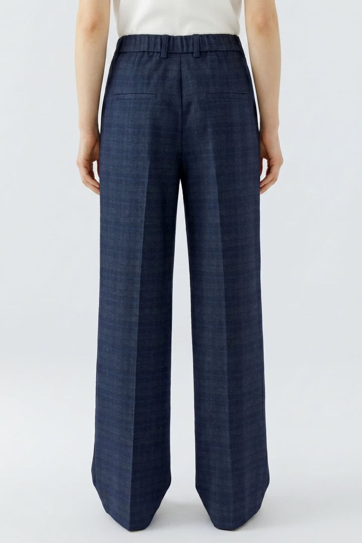Pantalon droit en jersey à carreaux pour femme Oui