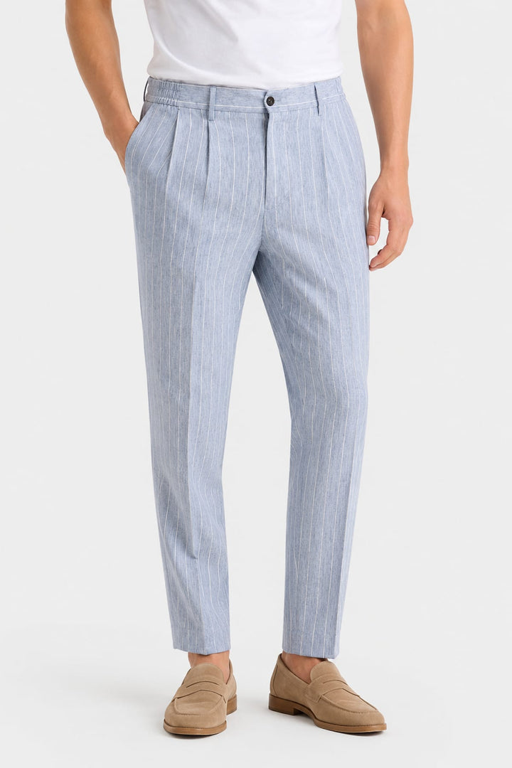 Vue de côté pantalon en lin Fradi pour homme beige - Valérie Simon