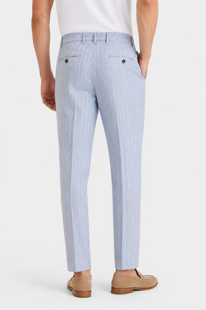 Vue de côté pantalon lin Fradi pour homme beige avec taille élastique et plis - Valérie Simon