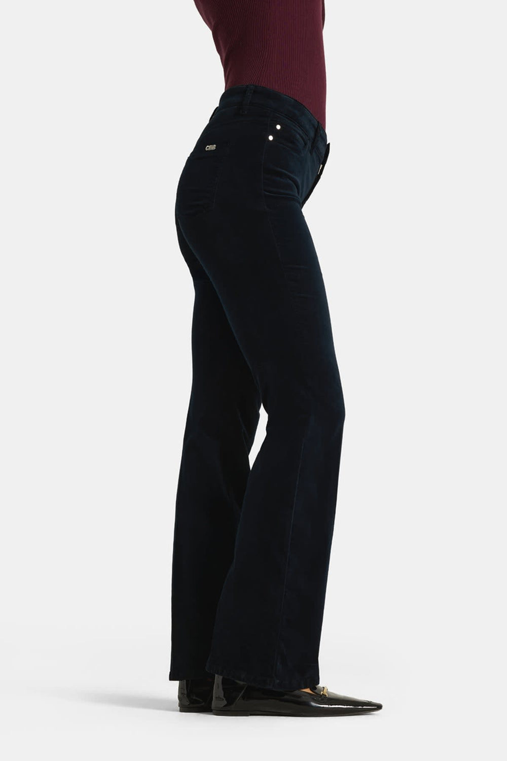 Front view of Cambio women's flared velvet pants
