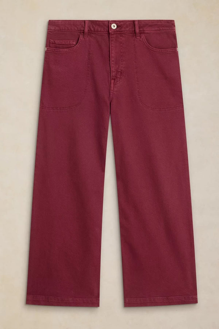 Vue de côté pantalon Tia denim femme écourté blanc cassé détails coutures - Valérie Simon