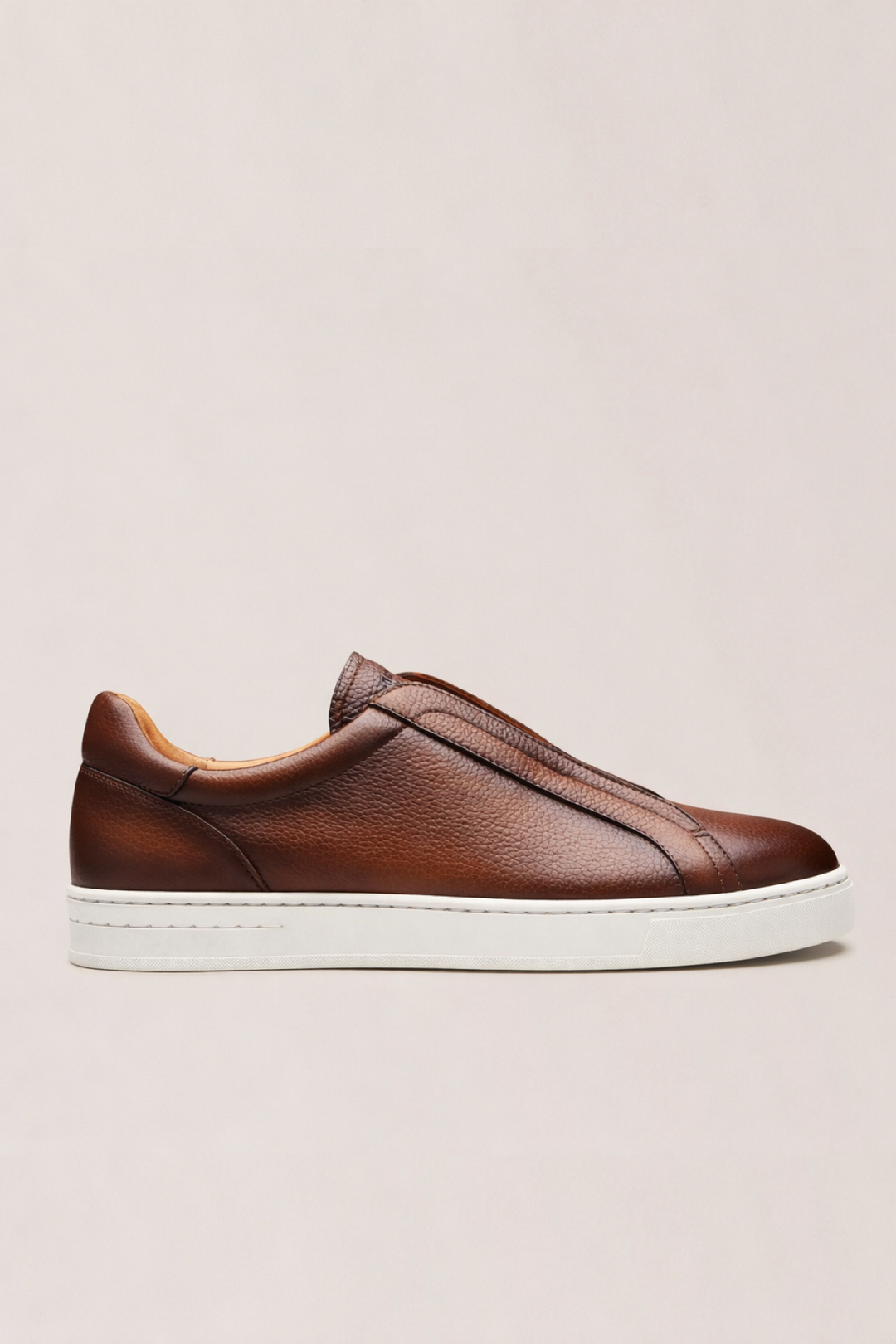 Espadrille gasol en cuir marron sans lacets, semelle Ottawa, détail cuir cousu
