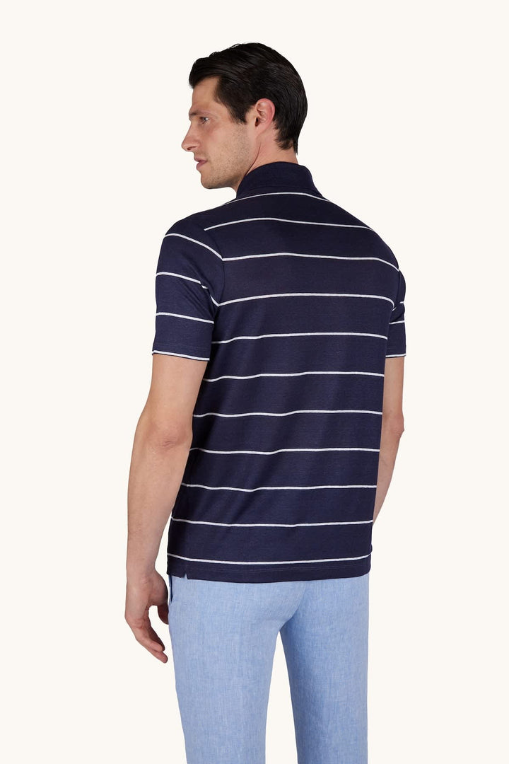 Vue de face polo rayé bleu et blanc Paul and Shark pour homme - Valérie Simon