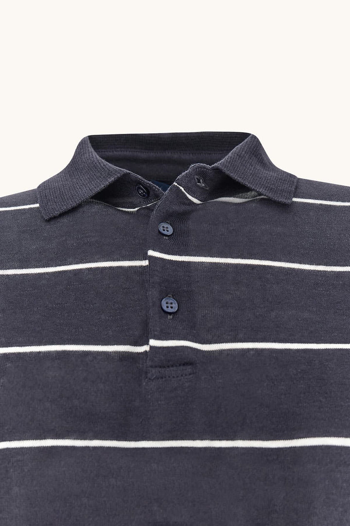 Vue de face polo rayé Paul and Shark pour homme bleu clair et blanc - Valérie Simon