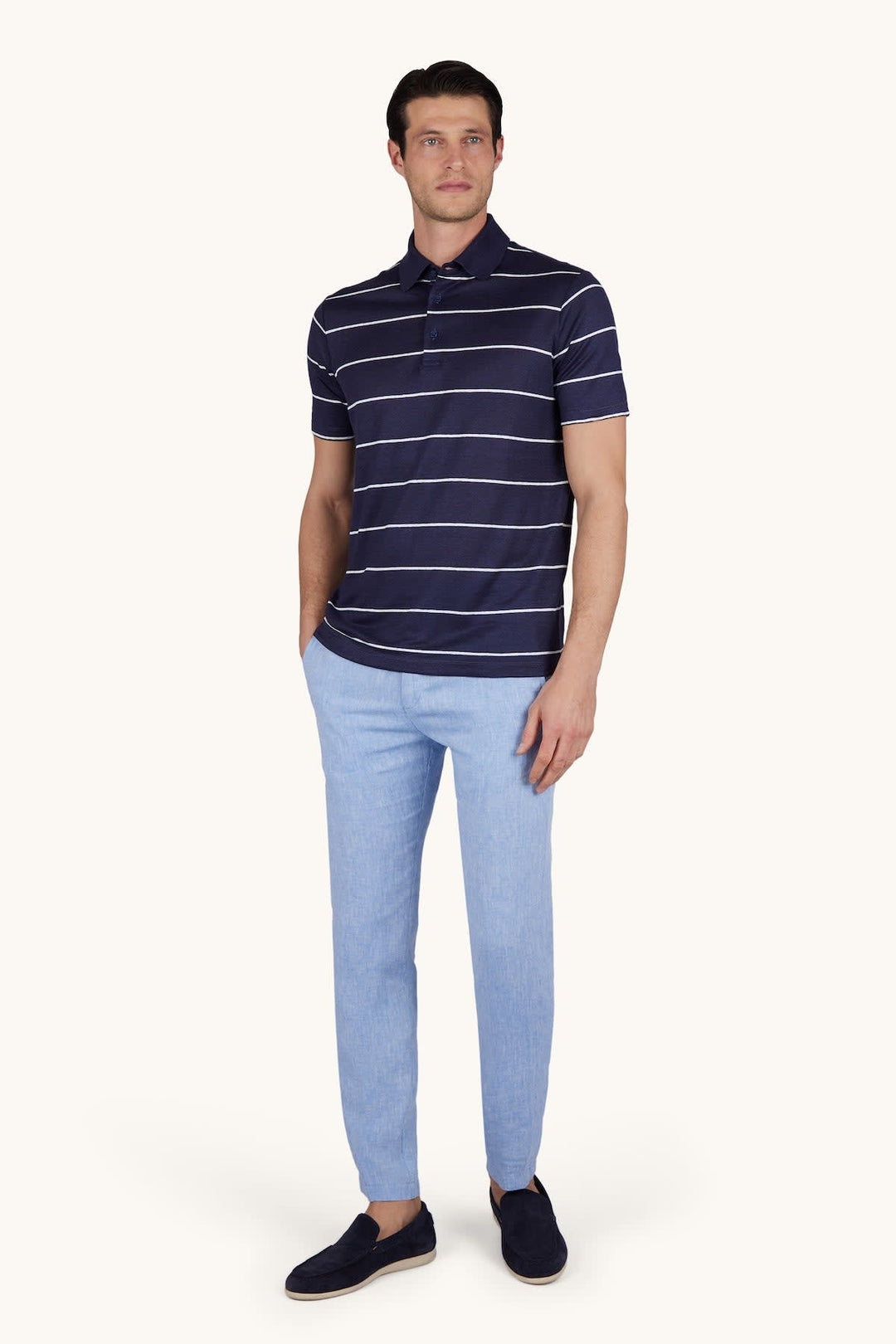 Vue de face polo rayé Paul and Shark pour homme bleu et blanc léger et confortable - Valérie Simon
