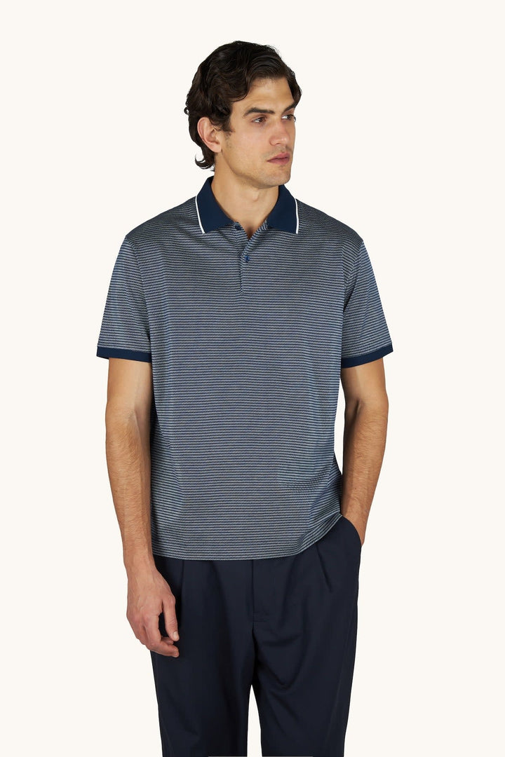 Vue de côté polo géométrique Paul and Shark homme bleu avec texture unique - Valérie Simon