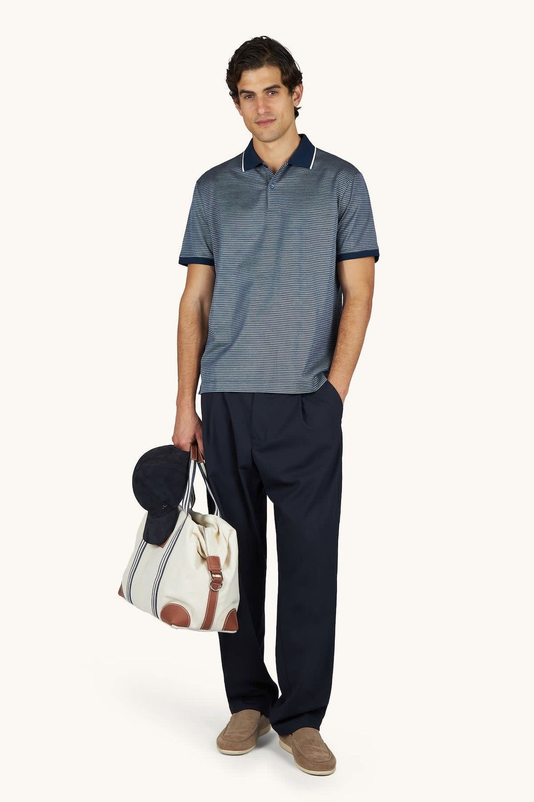 Vue de face polo géométrique Paul and Shark pour homme en bleu texturé - Valérie Simon