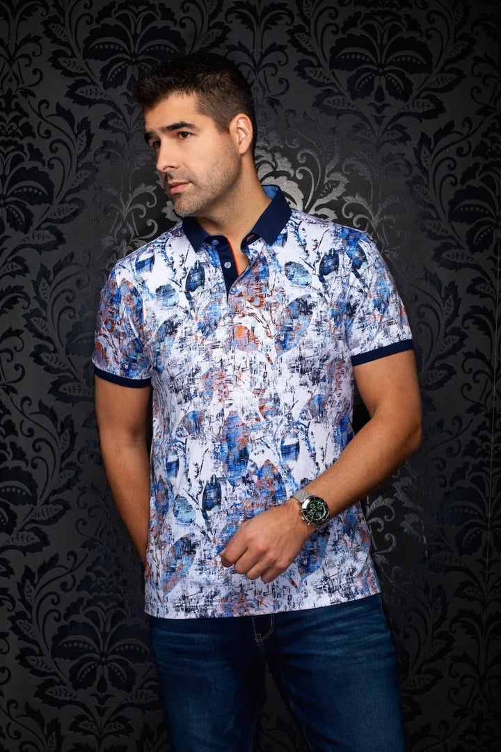 Side view of the Yucatan Polo Shirt Au noir for women in red with intricate patterns - Valérie Simon