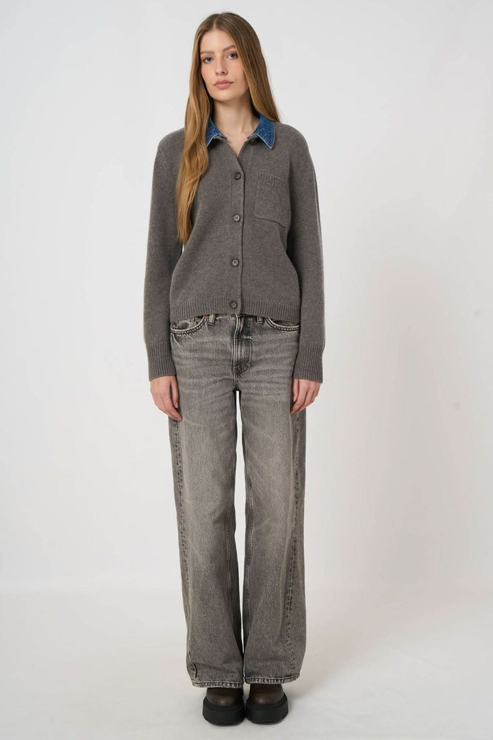 Wool and cashmere cardigan with removable collar 