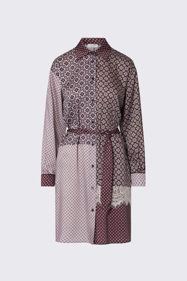 Robe chemise courte imprimée avec ceinture vue de face pour femme liujo