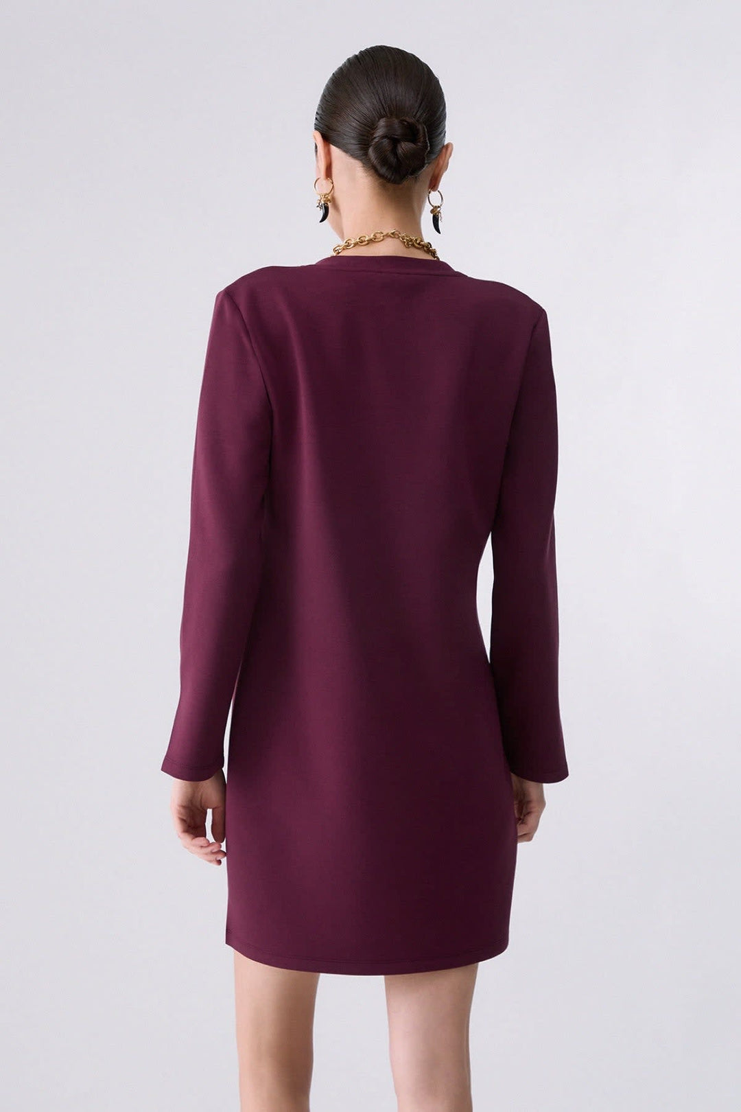 Robe courte à encolure en V et manches longues pour femme liujo