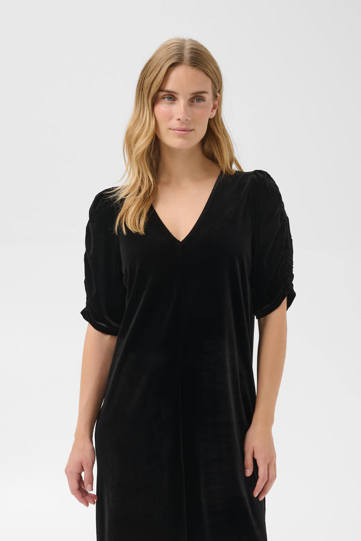 Robe courte Didem effet velours à manches froncées vue de face pour femme Part Two
