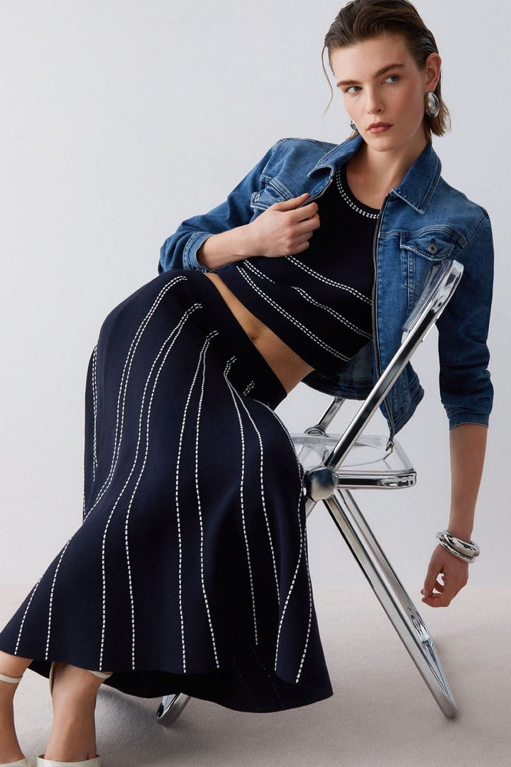 Flared midi skirt with a striped pattern