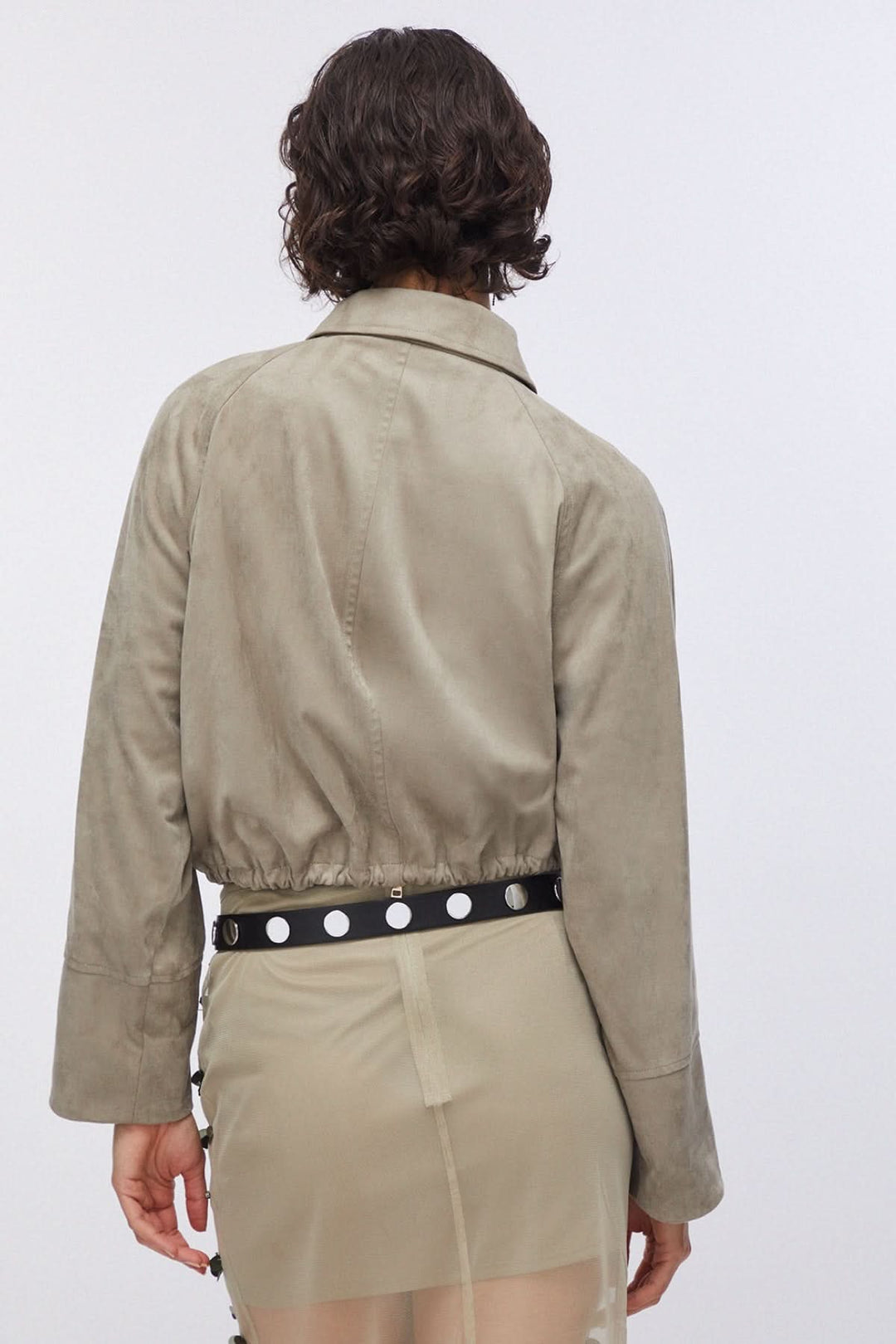 Short zip-up jacket with a shirt collar