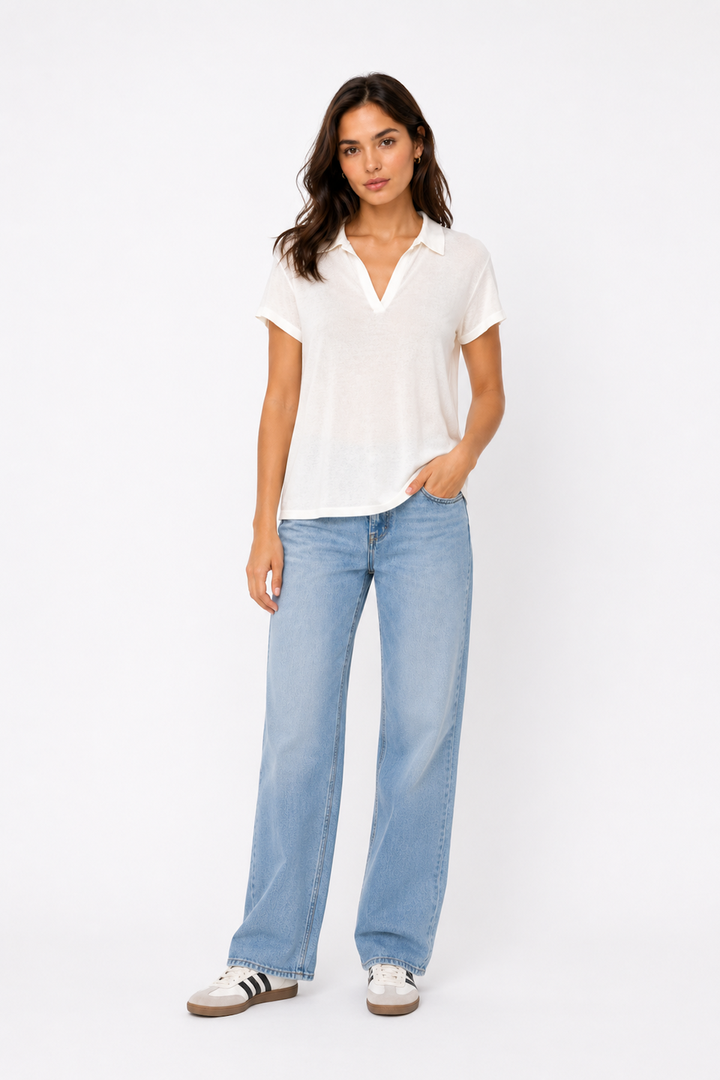 Short-sleeved linen polo shirt