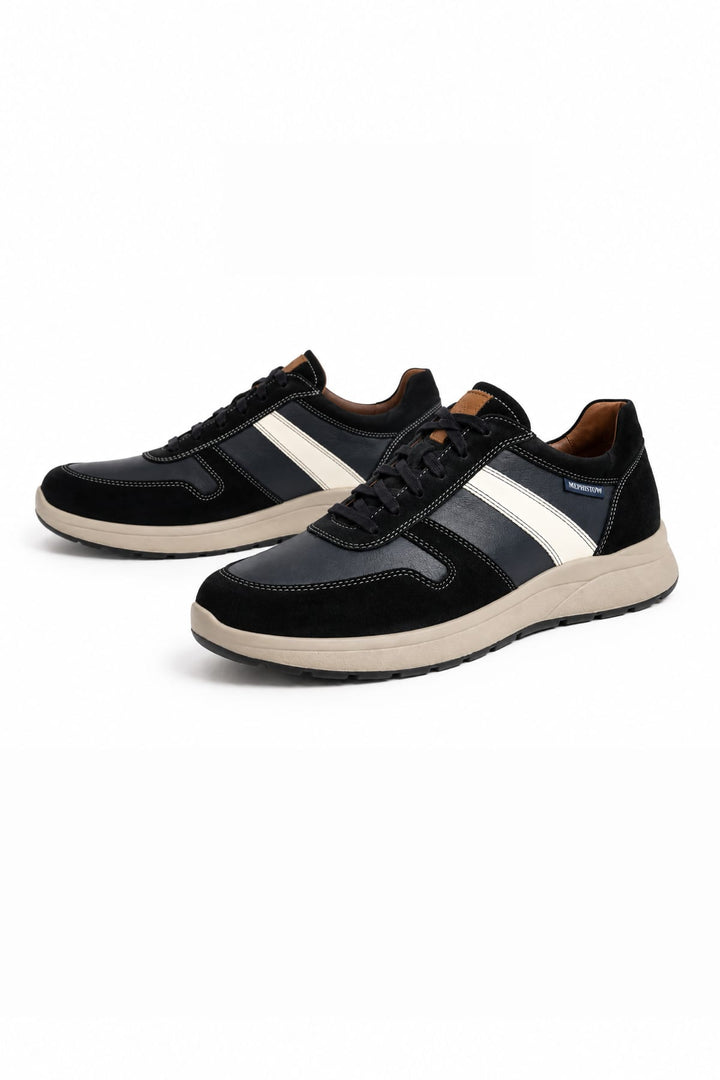 Vue latérale Sneaker Vito en cuir décontractée MEPHISTO pour homme noir avec surpiqûres - Valérie Simon