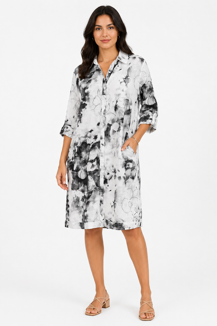 Artistic-print shirt dress