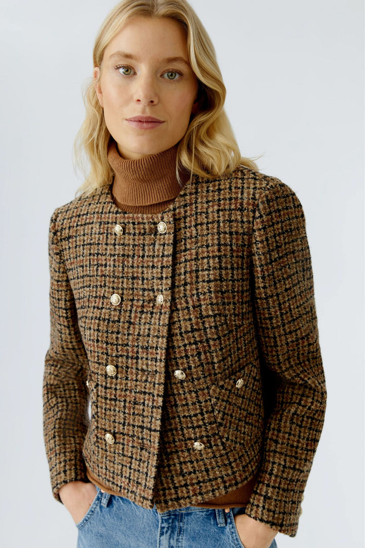 Veste courte à carreaux, boutons dorés