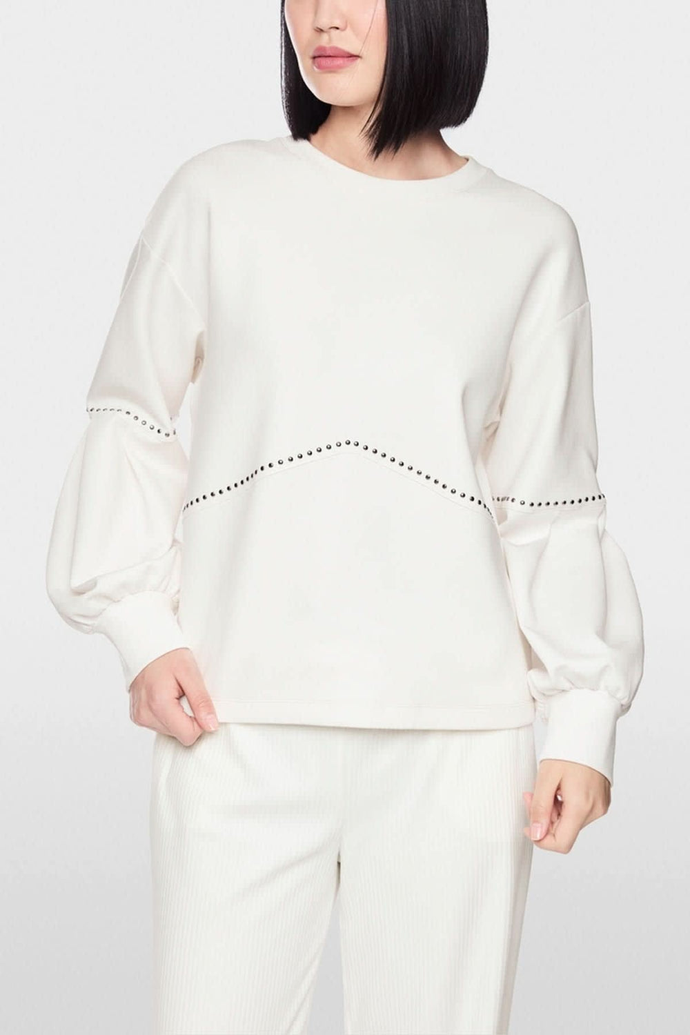 Front view of the women's Marc Cain sweatshirt with studded details