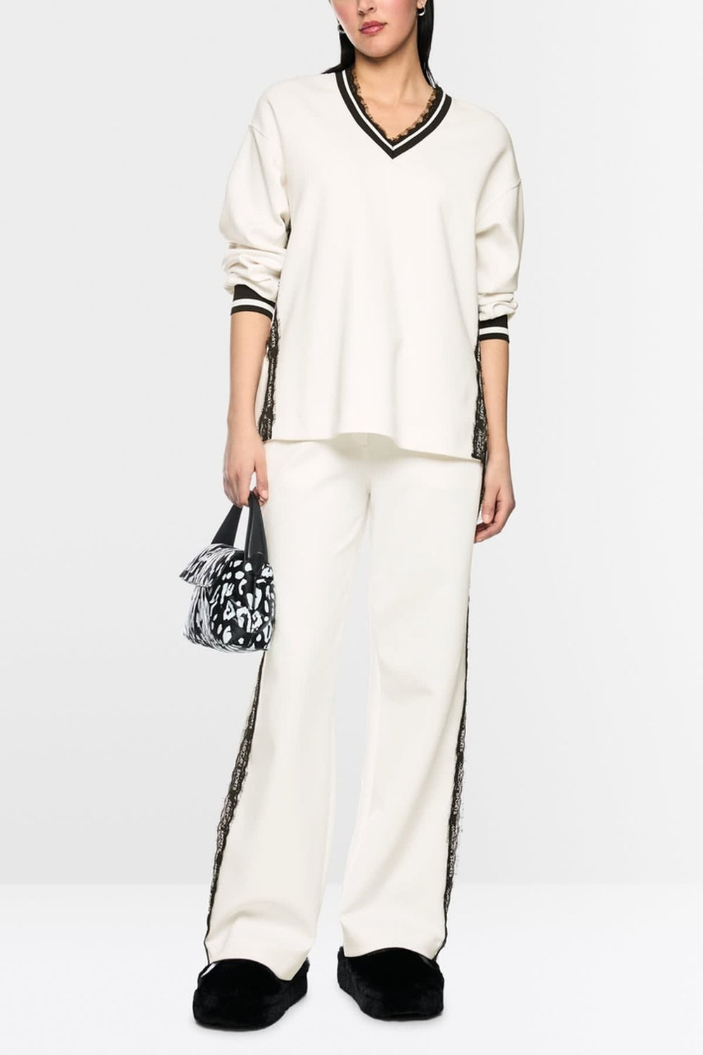 Front view of women's sweatshirt with lace details Marc Cain