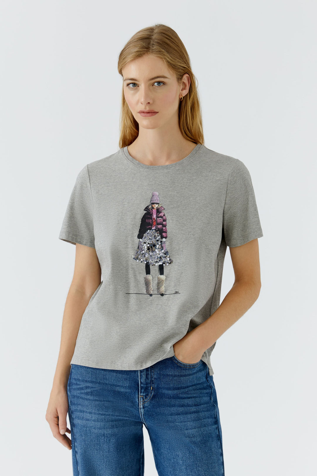 T-shirt à imprimé mode et détails scintillants vue de face pour femme Oui