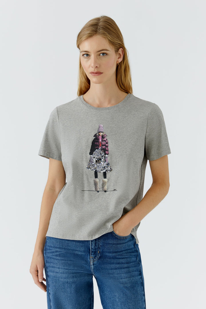 T-shirt à imprimé mode et détails scintillants vue de face pour femme Oui