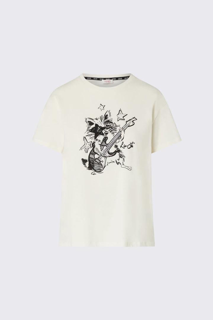 Front view raccoon print T-shirt for women liujo