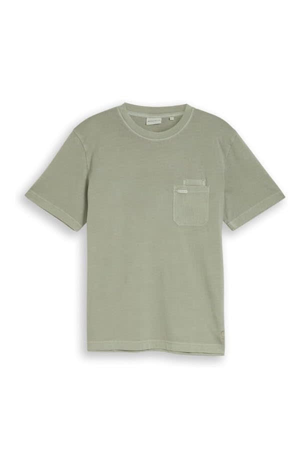 Vue de face T-shirt à poche poitrine Tom Tailor pour homme gris avec logo discret - Valérie Simon