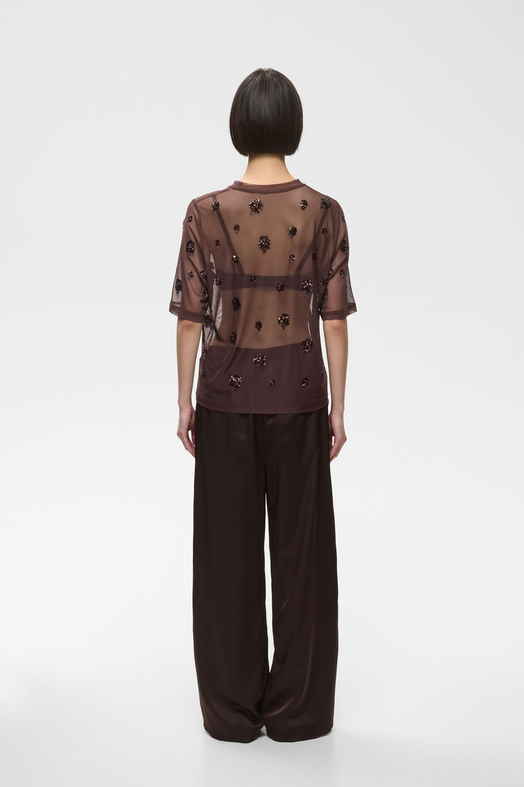 Women’s Bami T-shirt in sheer tulle with floral sequins, front view Inwear