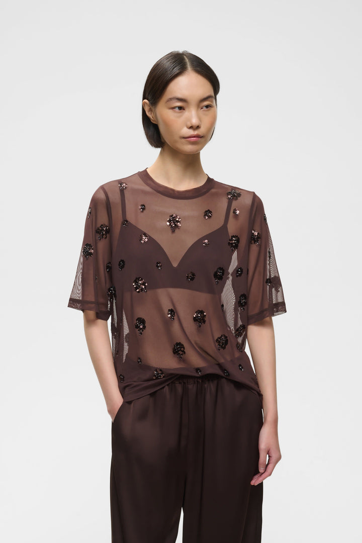 Women’s Bami T-shirt in sheer tulle with floral sequins, front view Inwear