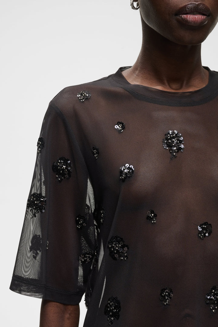 Women’s Bami T-shirt in sheer tulle with floral sequins, front view Inwear