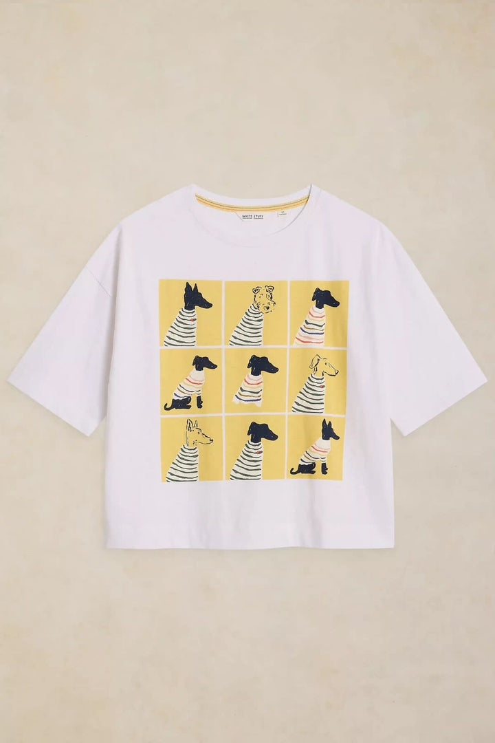 T-shirt Katya à imprimé chiens vue de face pour femme White Stuff