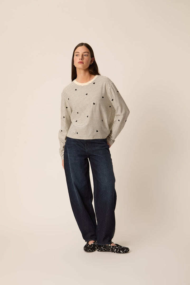 T-shirt rayé à cœurs brodés vue de face pour femme Des Petits Hauts