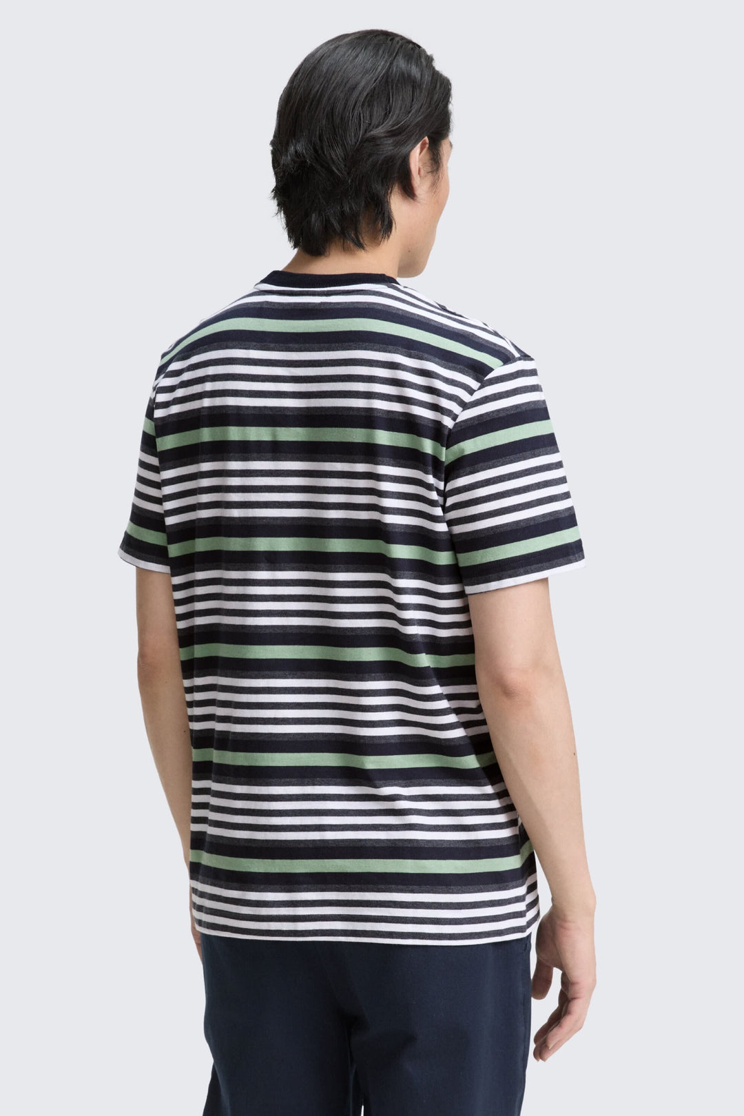 Front view of the modern gray and white striped Tom Tailor men&